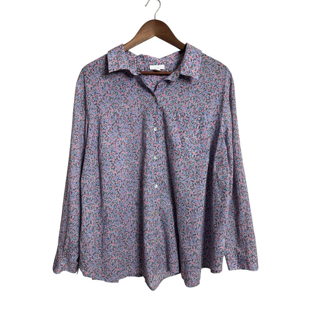 J.Jill Ditzy Libery Style Floral Long Sleeve Button-Down Blouse Lightweight 2X